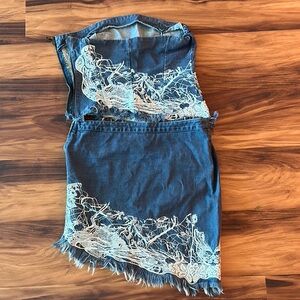 Denim Skirt with Lace Detail